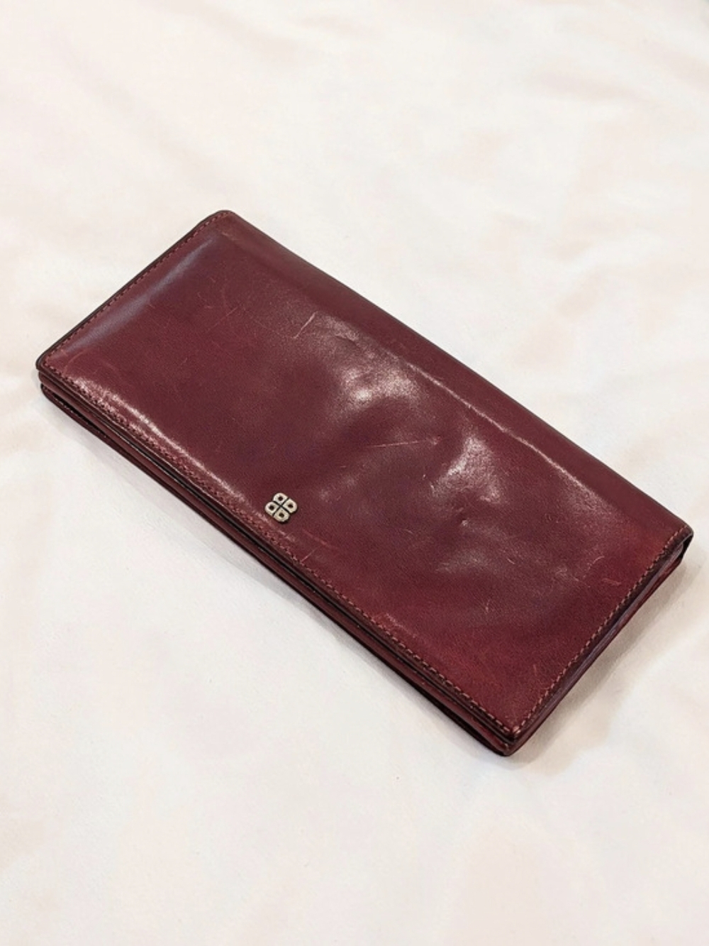 Vintage Bosca Hand Stained Leather Wallet in Deep Red